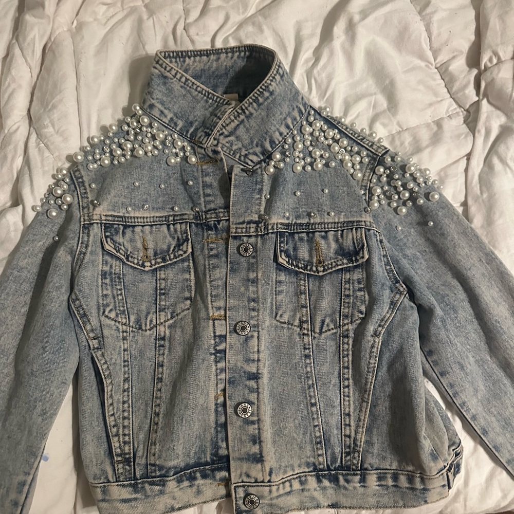 Pearl Embellished Denim Jacket
